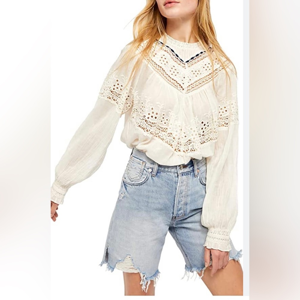 Free People cream Cotton Blouse